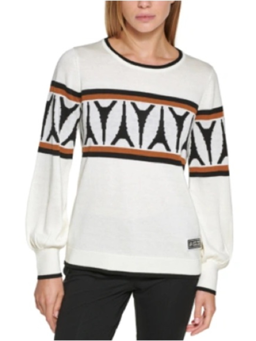 Karl Lagerfeld Cream Sweater with Black & Brown Stripes